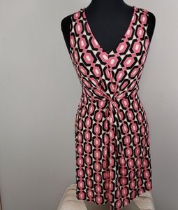 Leota Pink and Black Geometric Midi Dress